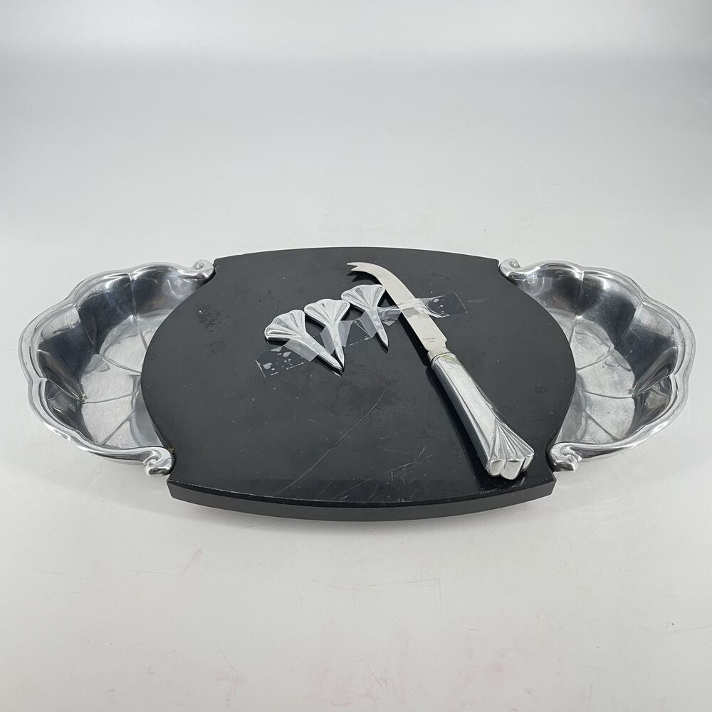 Lenox Butler’s Pantry Cheese Cracker Tray Set w Knife Picks 14 5/8” Black Silver